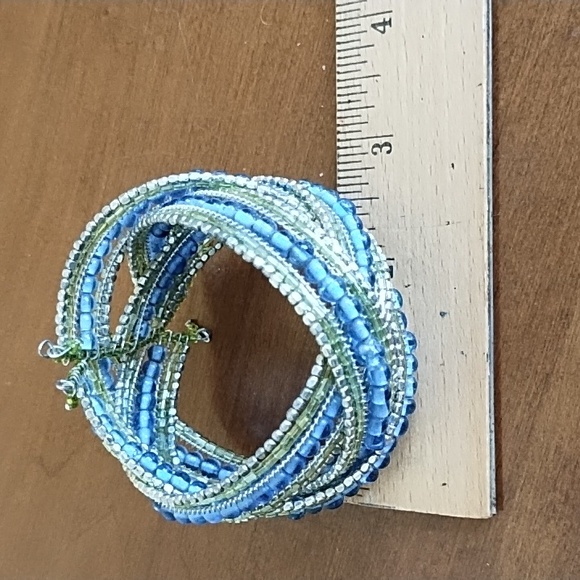 Beaded Cuff Bracelet Bohemian Hippie Cruise Beach Resort Travel Blue Green Gold - Picture 5 of 6